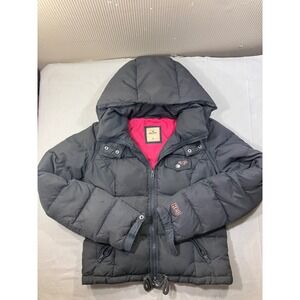 Hollister Puffer Jacket Gray Hooded Zip Up Girls Size Medium